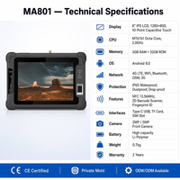 Tablette industrielle robuste professionnelle de 8 pouces Android 9 IP65 avec lecteur de code 4G LTE NFC pour chantier de construction en extérieur