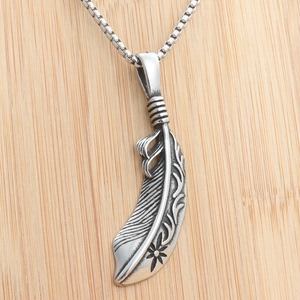 Feather Pendant <b>Titanium</b> Steel Men's Punk Retro Themed Charm Gift Jewelry - Product Image 1