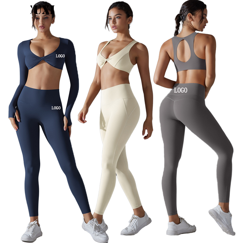 Solid Breathable Eco-Friendly Recycled Long Sleeve 2 Piece Yoga Set Women's Gym Fitness Wear Yoga Suit Scrunch Leggings Yoga Set
