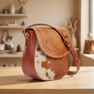 Bolso Bandolera de Cuero Vacuno con Pelo, Estilo Vintage para Mujer, Impermeable, Verano, Cierre de Cremallera, Correa Ajustable - Product Image 3