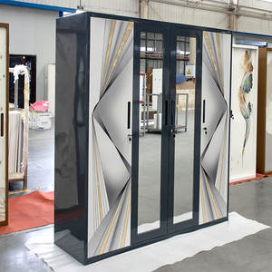 Nouvelle armoire en acier imprimé, style personnalisé, blanc et noir, <span class=keywords><strong>prix</strong></span>, chambre à coucher, 4 portes battantes, armoire en acier à démonter - Product Image 3