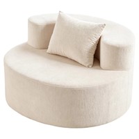 Chaise longue surdimensionnée moderne de 55 pouces en chenille, siège profond, dossier ergonomique, accoudoirs carrés, salon, chambre à coucher, beige