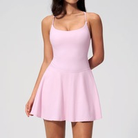 Robe de tennis ajustable à dos croisé, robe d'entraînement 2-en-1 à col rond avec short intégré pour femme, yoga, course à pied