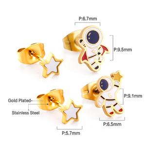 Pendientes de Acero Inoxidable con Circonita Cúbica y Baño de Oro de 18K, Pendientes de Astronauta para Mujer, a la Moda - Product Image 3
