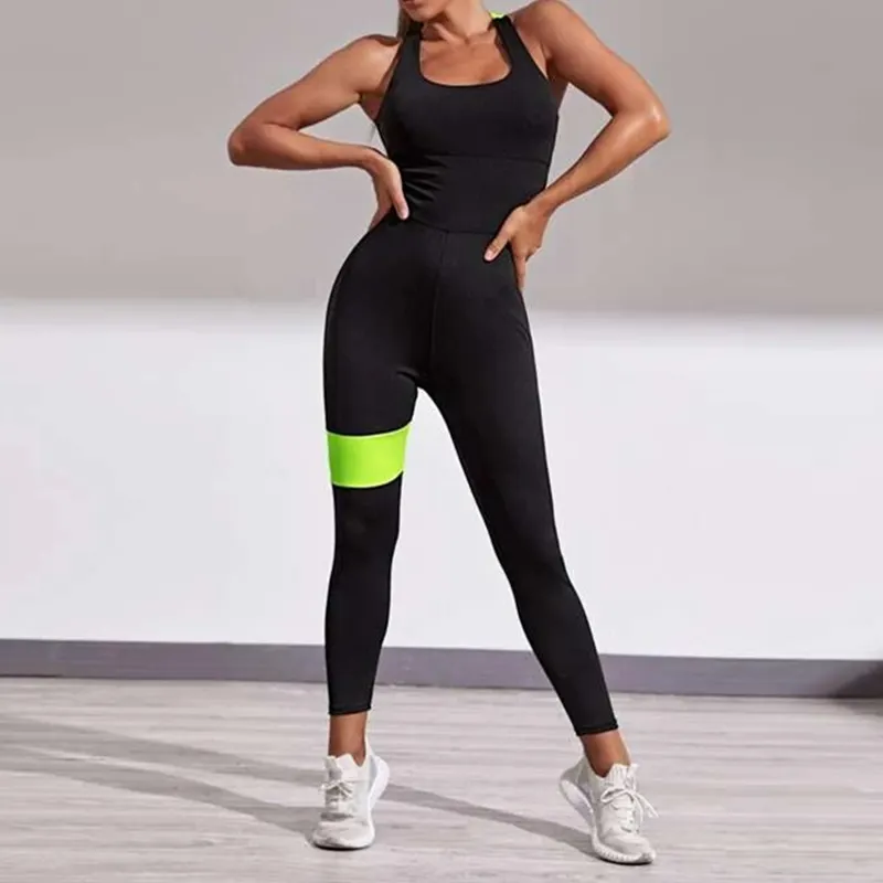 Qua trở lại màu bị chặn không tay thời trang Skinny Yoga phụ nữ một mảnh tập thể dục Jumpsuit thiết kế