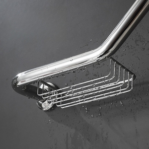 Wall-Mounted Stainless Steel Grab Bar With Soap Holder Polished Chrome Finish Safety Bathroom <b>Rail</b> Minimalist Design - Product Image 4