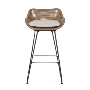 DB Outdoor 29.25 ''Lot de 2 tabourets de bar en osier et fer avec coussins Chaises élégantes pour la vie en plein air - Product Image 5