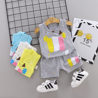 Livraison gratuite pas cher vêtements pour enfants sans manches dessin animé vêtements d'été ensembles en gros bébé coton petits garçons portent
