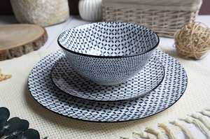 HappyGo Set di Stoviglie in Porcellana con Motivo Blu, <span class=keywords><strong>18</strong></span> <span class=keywords><strong>Pezzi</strong></span>, <span class=keywords><strong>Piatti</strong></span> in Ceramica dal Design Moderno - Product Image 3