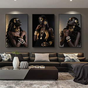 Peinture de portrait de femmes africaines, affiche sur toile de mode afro-américaine, peinture murale personnalisée et art mural - Product Image 1