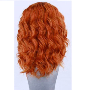 Perruque pour <span class=keywords><strong>femme</strong></span>, style européen et américain, perruque à dentelle frontale 13*4, <span class=keywords><strong>coupe</strong></span> bob, <span class=keywords><strong>cheveux</strong></span> courts bouclés dorés, teintés orange - Product Image 3