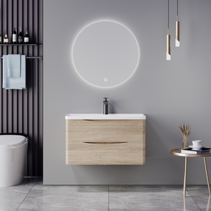 Meuble de salle de bain mural en contreplaqué avec tiroirs de rangement, miroir et lavabo pour usage domestique - Product Image 1