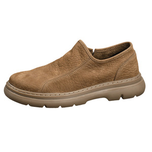 Chaussures décontractées pour hommes en cuir de vache véritable, à enfiler, bout rond, semelle extérieure en caoutchouc respirante, style marche, confortables et légères - Product Image 4