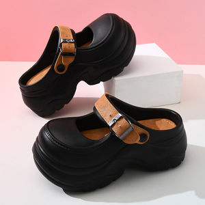 Sabots compensés en EVA pour femme, couleur blanc cassé, semelle épaisse 6 cm, respirants, style Mary Jane, bout fermé, à enfiler - Product Image 4