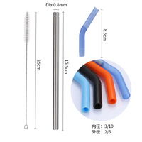 Pailles en Acier Inoxydable Réutilisables avec Embouts en Silicone pour Boissons Chaudes et Froides, 1 Pièce