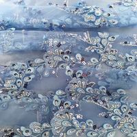 Tissu en dentelle de tulle brodé de sequins de paon de luxe, dentelle florale brodée pour robe de mariée, tenue de soirée, taille personnalisée