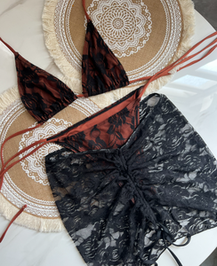 STOCK Deux Couleurs <span class=keywords><strong>Sans</strong></span> Coussinet Jupe en Dentelle Femmes 3 Pièces Maillots de Bain Cravates Détails Ensemble Bikini Basique - Product Image 1