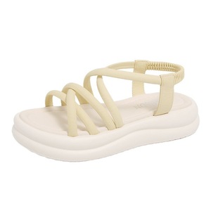 Cross-Strap Flat Sandals Open Toe EVA Sole Summer Women's <b>Shoes</b> Solid Color Chunky Style Slip-On Breathable Synthetic Upper - Product Image 2