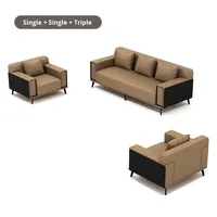 Ensemble de canapé de bureau en forme de L moderne avec table basse, canapé de réception en similicuir de luxe pour les projets de salon d'entreprise commerciale
