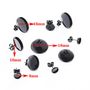 Base de acero inoxidable negra para pendientes, soporte de disco de 8mm, 10mm, 16mm, 18mm para fabricación de pendientes, accesorios de joyería de forma redonda - Product Image 1