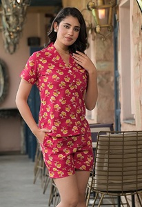 Conjunto de Pijama de Algodón Floral de Alta Demanda, Estampado a Mano, Ropa de Dormir para Mujer, Color Sólido, Precio al por Mayor Disponible - Product Image 3