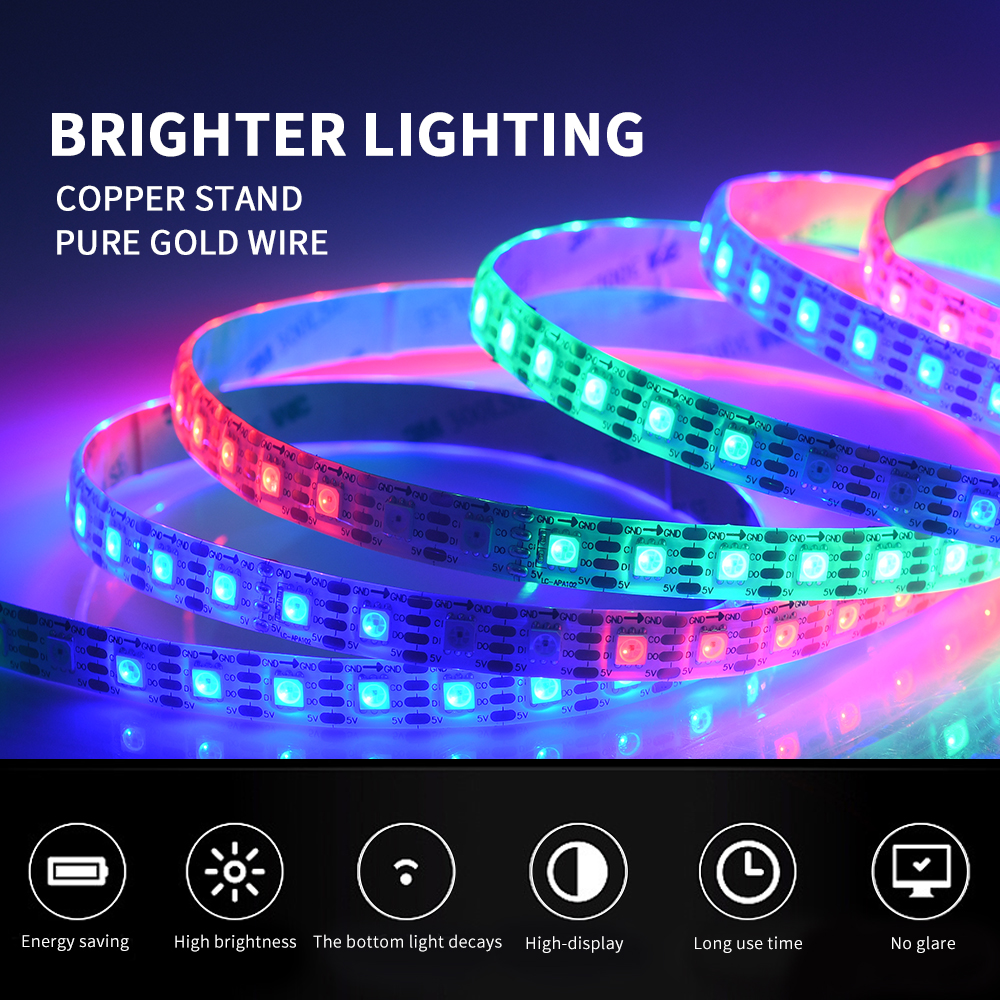 RGB LED Strip Addressable Light 5V 5050 RGB SMD Individually 48 pixels/m RGB Digital APA102 SK9822 30 60 96 144 LEDs/m