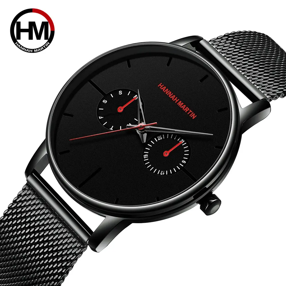 Hannah Martin Watch 150 Simple Water Resistant Stainless Steel Strap Watches Men Wrist Quartz Fashion Wristwatch Montre Homme