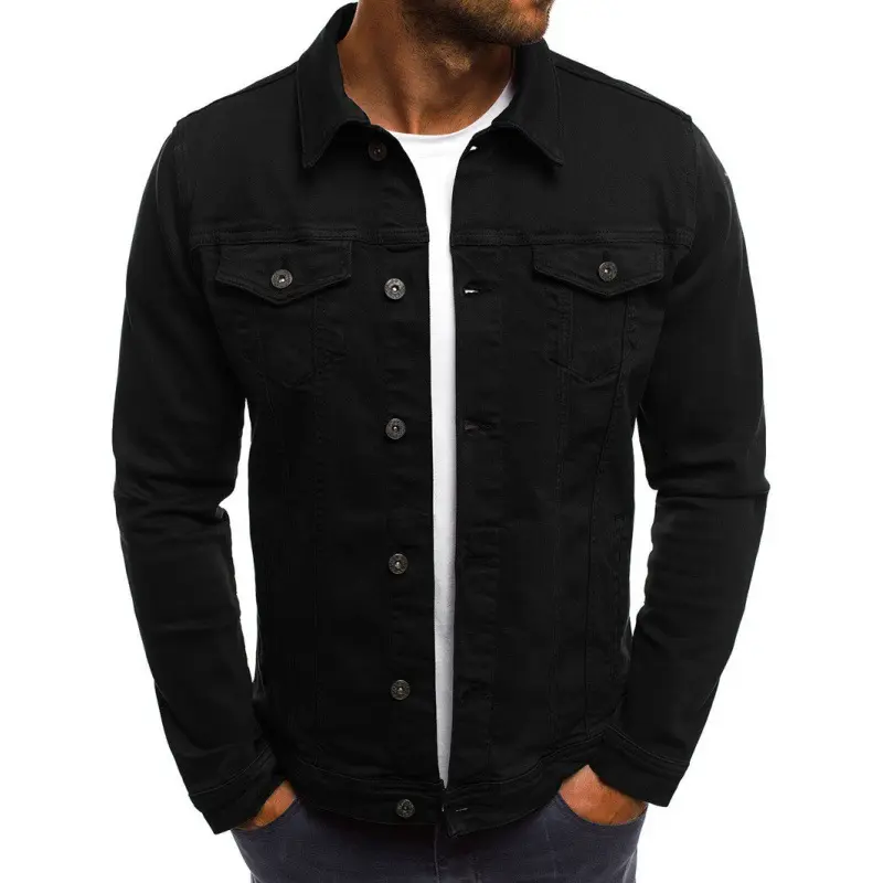Factory wholesale top quality slim solid color thickened coat men's black denim work jacket