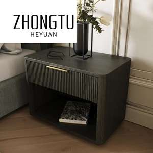 Modern 1-Drawer Oak Wooden Bedside Table <strong>Mirrored</strong> Finish Wide <strong>Nightstands</strong> for Home Hotel Nordic Style Foldable Design for Living - Product Image 5