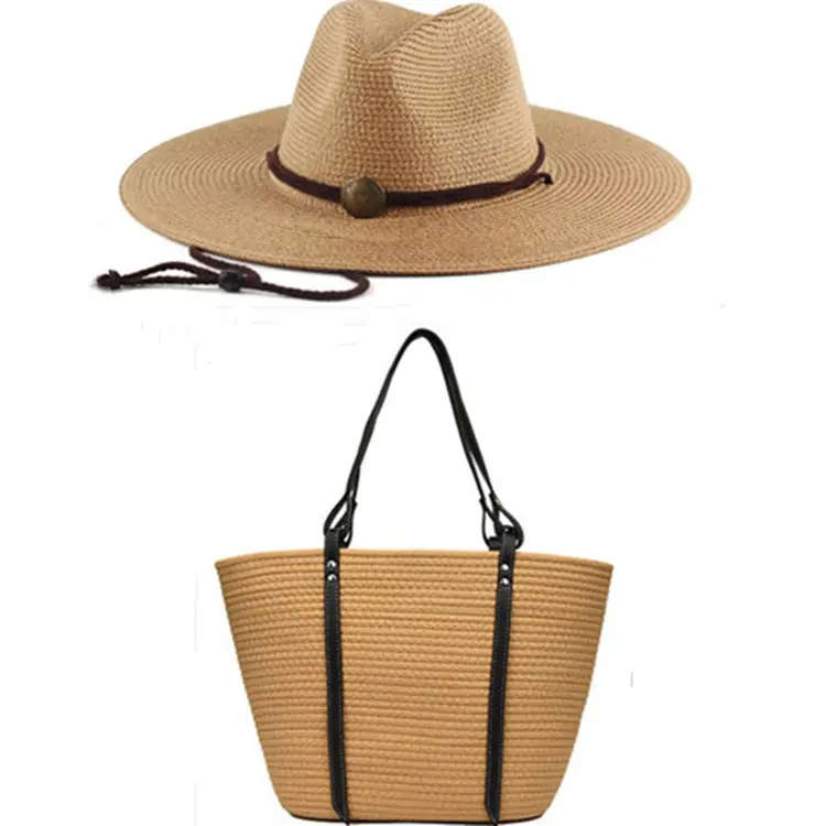 กระเป๋าสานแฟชั่นสำหรับผู้หญิง,กระเป๋าโท้ทกระเป๋าชายหาดกระเป๋าสะพายไหล่พร้อมหมวก
