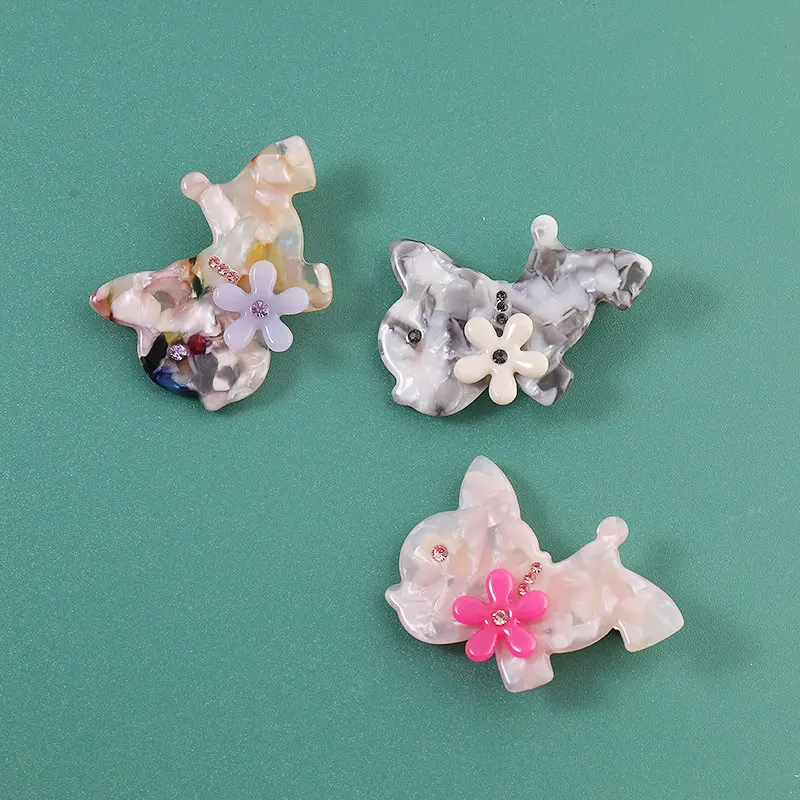 Midairy Fancy Small pink Cute Dog Flower Acetate Hair Clips Ladies Luxury Rhinestone for Girls Accessories 55mm 4340