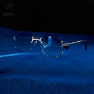 Gafas de Sol Cuadradas Sin Montura de Oro 10K 14K 18K, Gafas de Sol Sin Montura con Moissanita VVS para Hombre y Mujer, Joyería Fina - Product Image 3