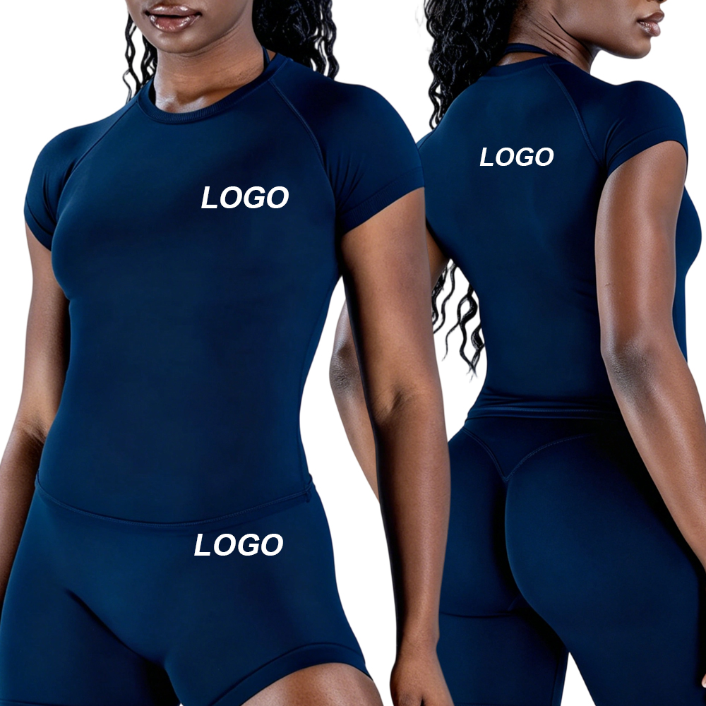 Custom Logo Women's Breathable Sports Wear Short Sleeve Quick Drying Slim Fit Running Workout Top Seamless Sports Yoga Shirt