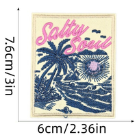 Patchs brodés Western Beach Coffee, style rétro Y2K, avec slogan, motif chat, palmier et cosmique, thermocollants pour veste en jean, chapeau, sac à dos