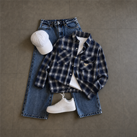 Ensemble chemise à manches longues à carreaux et pantalon en jean large pour homme, respirant, avec logo brodé, formel, OEM ODM en gros