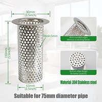 Crépine de vidange en acier inoxydable 304 de 4 ''de haut Crépine de vidange de sol commerciale à mailles cylindriques perforées pour la cuisine Argent
