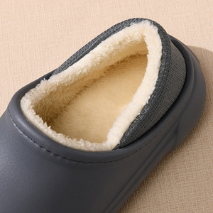 Men's Winter Cotton Slippers Fleece Lined Thickened Non Slip <b>EVA</b> Waterproof Warm Indoor Shoes Gray 36-45 - Product Image 4