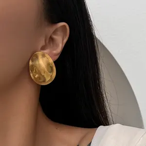 Factory wholesale cheap price stainless steel thin large round 18K gold hoop earrings for women