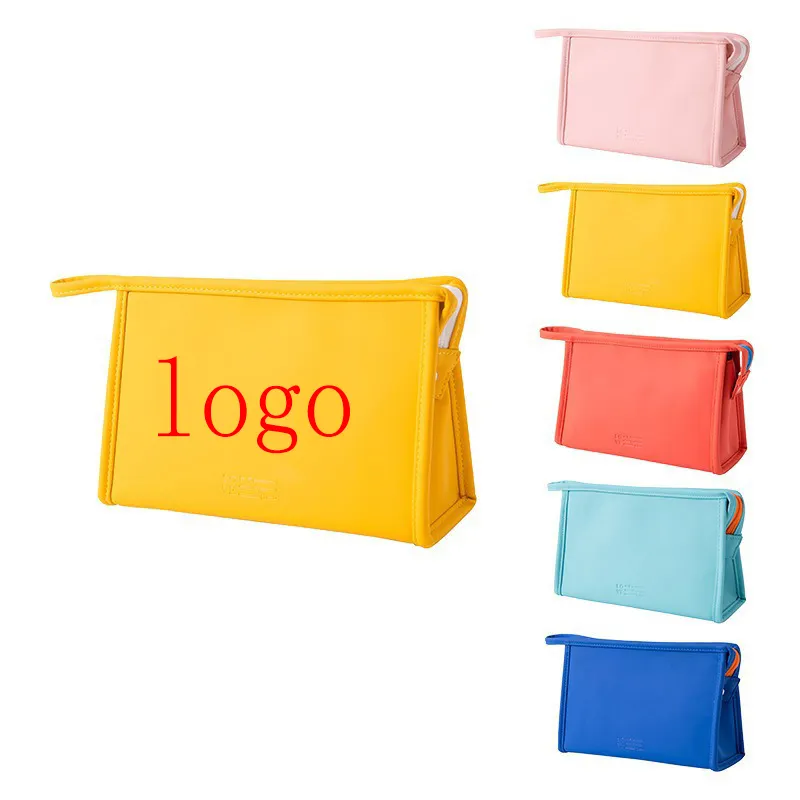 Groothandel Custom Logo Mode Draagbare Reizen Waterdichte Opslag Zachte Pu Lederen Cosmetische Rits Make-Up Tas Vrouwen Reiszak