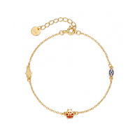 Pulsera Glowluxe con Cadena para el Ojo, Motivo de Mariquita y Mano, Plata de Ley 925, Tono Dorado, Joyería Moderna y Simbólica