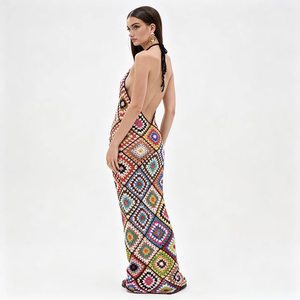 Vestidos Maxi <span class=keywords><strong>de</strong></span> Ganchillo sin Mangas para Mujer, Estilo <span class=keywords><strong>Abuela</strong></span>, Cuadrados, Largos, para la Playa - Product Image 5