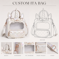Sac à main Ita Bag personnalisé avec corne de licorne, nœud en dentelle irisée et perles, sac à bandoulière en PVC avec fenêtre étoilée, fabrication d'échantillons OEM ODM