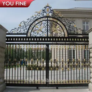 Portail double en <span class=keywords><strong>fer</strong></span> <span class=keywords><strong>forgé</strong></span> noir YOUFINE, <span class=keywords><strong>décoration</strong></span> d'entrée de villa de luxe - Product Image 2