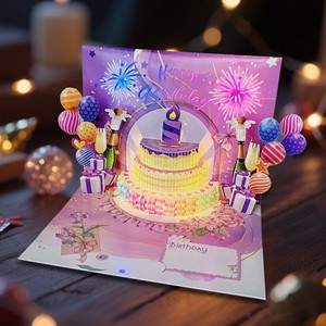 Tarjeta de felicitación emergente 3D personalizada, nuevo musical iluminado, Postales de <span class=keywords><strong>feliz</strong></span> <span class=keywords><strong>cumpleaños</strong></span>, tarjeta de pastel <span class=keywords><strong>con</strong></span> <span class=keywords><strong>música</strong></span> y luz - Product Image 4