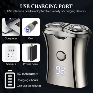 เครื่องโกนหนวดโลหะแบบใบมีดคู่หมุนได้สำหรับผู้ชาย ขนาดพกพา จอ LCD แสดงผล เครื่องตัดขนแบบพกพาไร้สาย เครื่องโกนหนวดสำหรับเดินทาง IPX6 - Product Image 5