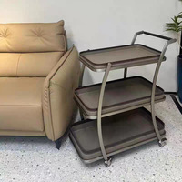 Chariot de rangement minimaliste italien, table d'appoint mobile de luxe créative à 3 niveaux, en cuir pleine fleur, pour salle à manger