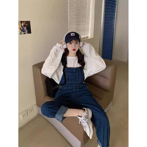 กางเกงยีนส์ขากว้างเอวสูงเข้ารูปของผู้หญิงสไตล์เกาหลีใหม่ฤดูใบไม้ผลิ2025ฤดูใบไม้ร่วงพร้อมกระเป๋าขนาดใหญ่สำหรับนักเรียน - Product Image 1