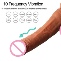 Bruine Stuwende Vloeibare Siliconen Kunstmatige Vibrerende Penis Vrouwelijke Masturbatie Seks Vibrator Telescopische Dildo Voor Vrouwen