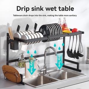 Prix du fabricant Support de cuisine en acier inoxydable <span class=keywords><strong>noir</strong></span> pour vidange d'évier pour ranger la vaisselle, les plateaux et les ustensiles - Product Image 2