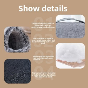 Lit pour chat fermé et chaud en peluche pour l'<span class=keywords><strong>hiver</strong></span>, sac de couchage avec poignée, nid pour animaux de compagnie portable et sûr pour le temps froid - Product Image 6